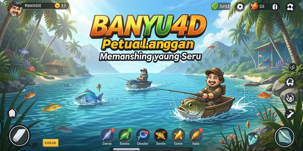 Tampilan utama gameplay BANYU4D dengan aksi memancing yang seru.