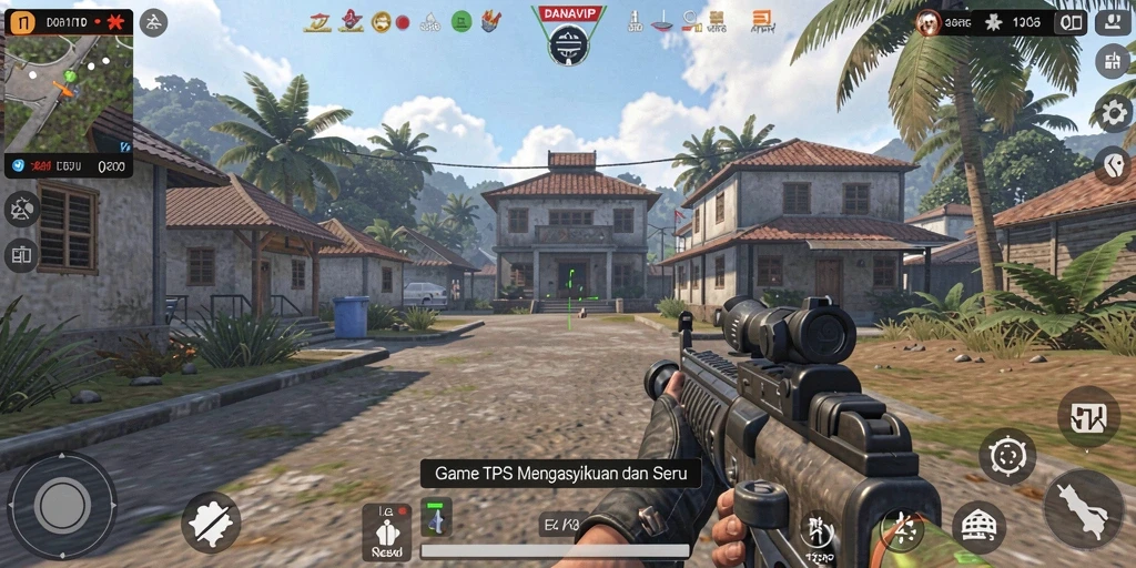 Screenshot gameplay seru dari DANAVIP dengan aksi tembak-menembak.