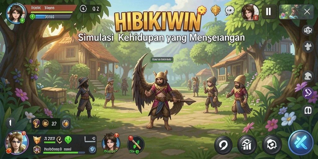 Tampilan menarik gameplay HIBIKIWIN yang menggambarkan kehidupan virtual.