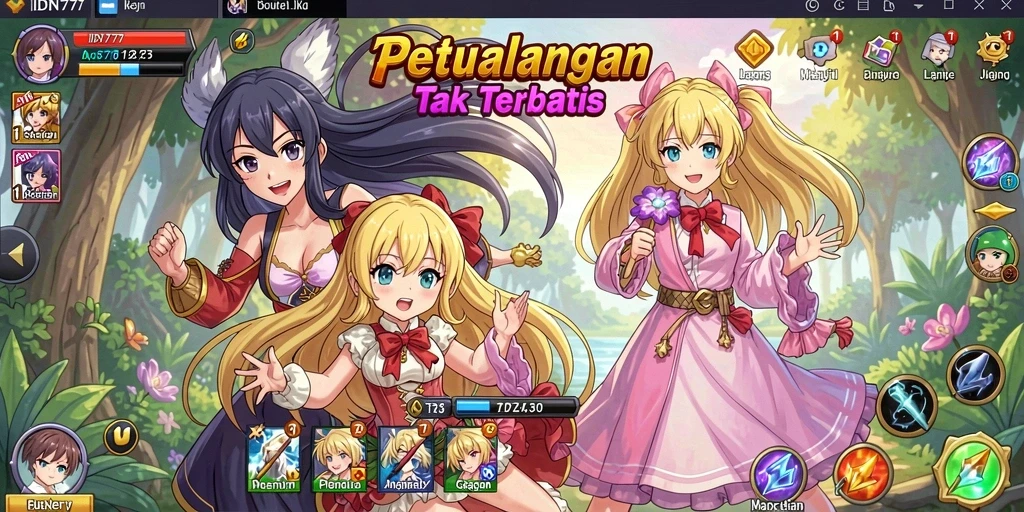 Screenshot utama IDN777 menampilkan pertarungan epik karakter anime.