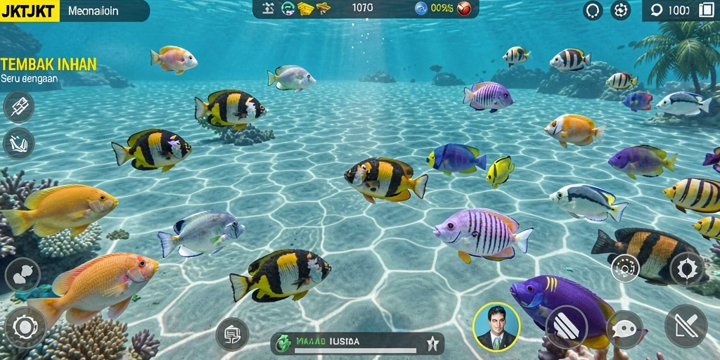 Screenshot gameplay JKTJKT dengan aksi tembak ikan yang mengasyikkan.