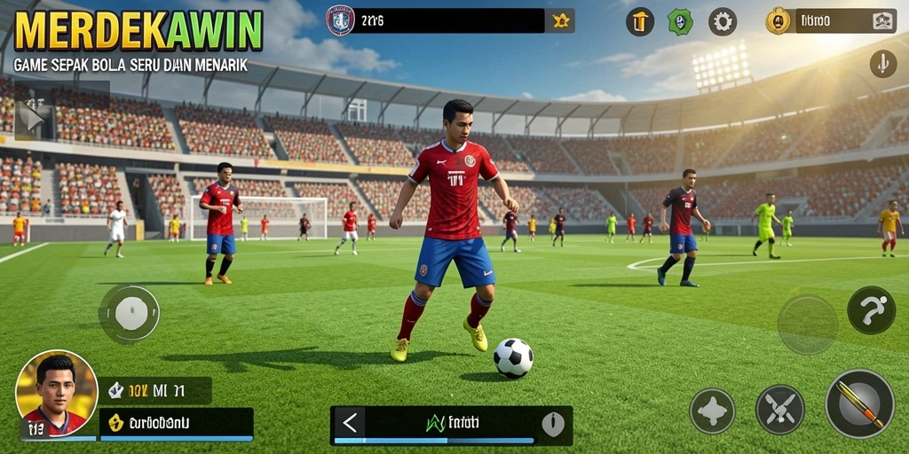 Tampilan gameplay seru di lapangan hijau MERDEKAWIN.