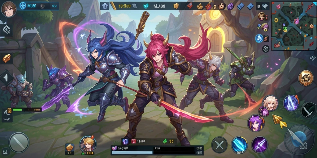 Tampilan gameplay dari MLBB8 yang penuh aksi dan karakter anime.