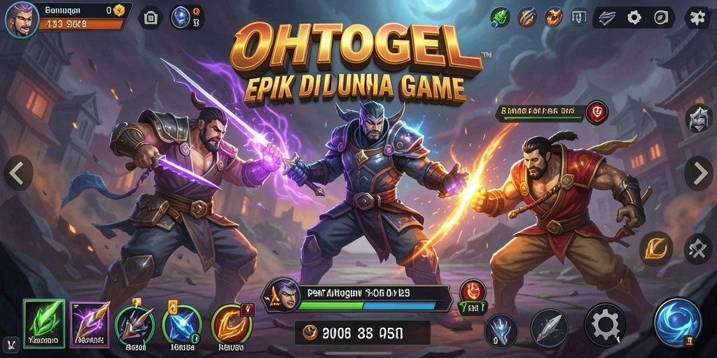 Tampilan gameplay OHTOGEL dengan karakter bertarung di arena yang mendebarkan.