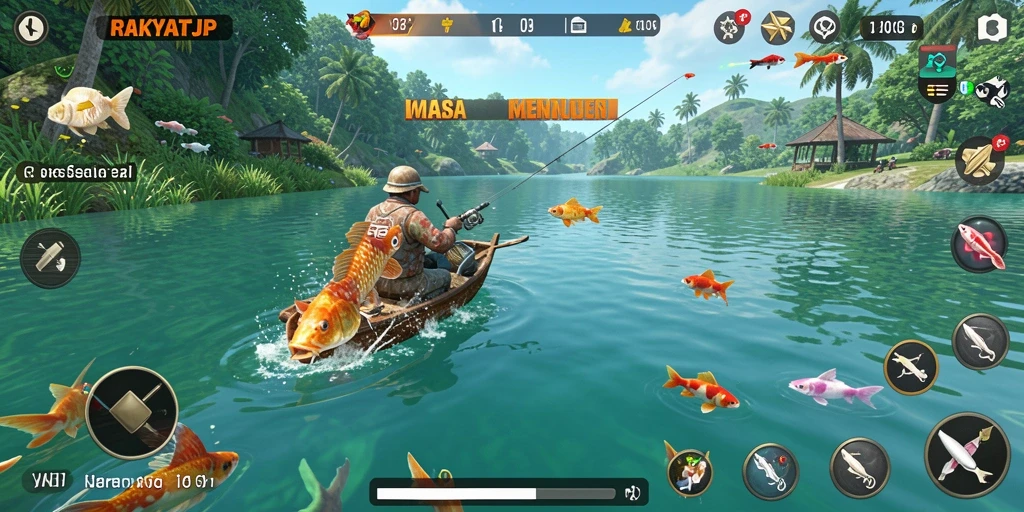 Screenshot menampilkan aksi memancing yang seru dan mendebarkan.