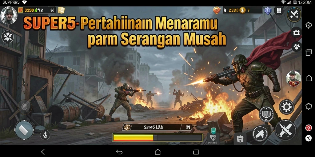 Gameplay SUPER5 yang seru dan menantang dalam pertahanan menara.