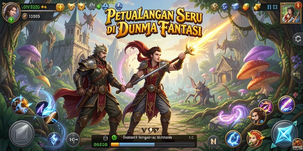 Tampilan gameplay V98 dengan karakter dan latar belakang yang menarik.